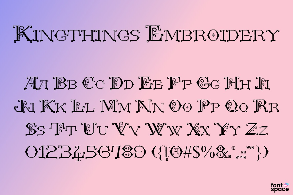 Laden Sie die Kingthings Embroidery Font kostenlos herunter - Kreative Stickdesign Schriftart