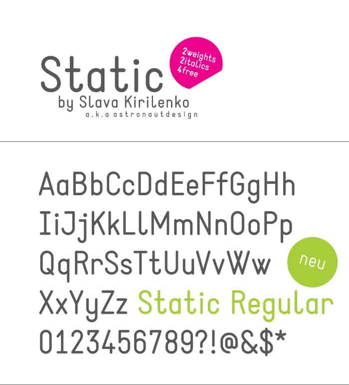 Laden Sie die Static Schriftart kostenlos herunter - Modernes Design für jeden Zweck