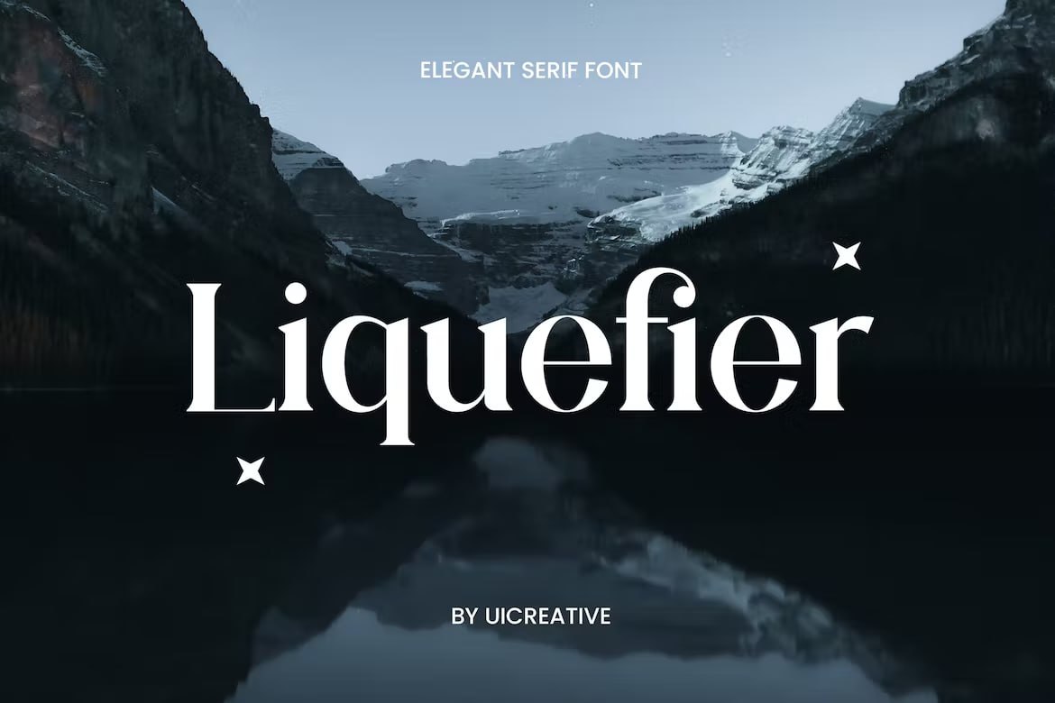 Laden Sie die Liquefier Elegant Serif Font kostenlos herunter - Stilvolle Schriftart für kreative Designs