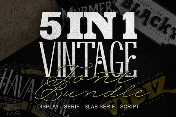 Скачайте бесплатно 5 in 1 Vintage Bundle - уникальный комплект шрифтов