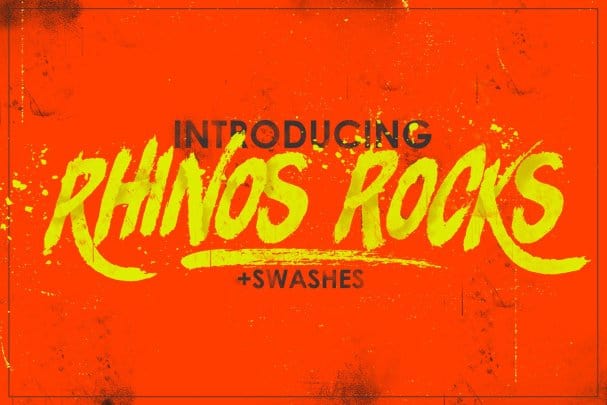 Laden Sie die Rhinos Rocks Brush Schrift kostenlos herunter - Dynamischer Pinsel-Stil